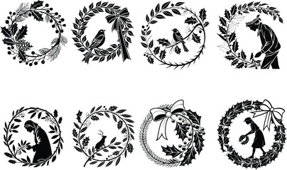 Christmas Wreath Silhouette vector illustration 