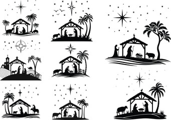 Black Tree Nativity Silhouette Vector Illustration