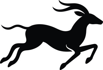 Obraz premium Elegant black silhouette gazelle sprinting on white background illustrating speed and grace in vector format