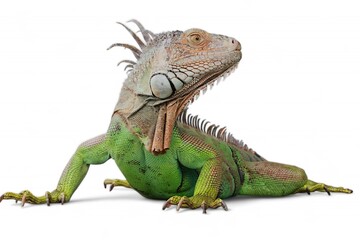 Green Iguana (also known as Common or American iguana) isolated on white background. mostly herbivorous species of lizard of the genus Iguana. It is native to Central America, South America.