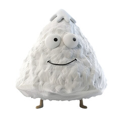 Playful cartoon character resembling a fluffy snowball with eyes and legs, smiling cheerfully