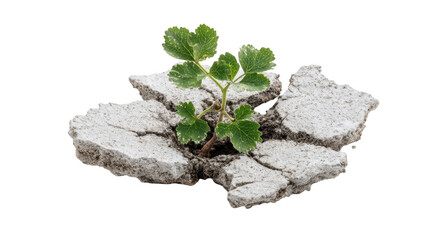 Fototapeta na wymiar Small green plant growing through cracked concrete on transparent background, representing concepts like hope, resilience, and the power of nature