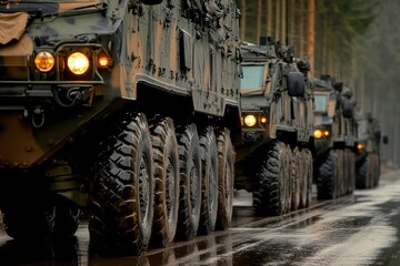 Diverse Army Vehicles: American Armed and Armored Autos for Combat in Camouflage