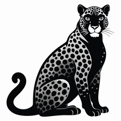 Fototapeta premium Seated leopard vector illustration depicting a graceful feline in striking black and white with spotted fur