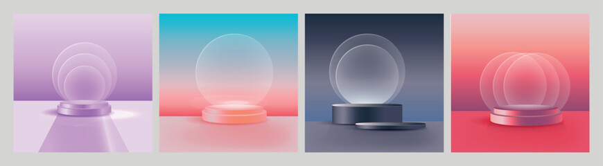 universal minimalist podiums. Set of realistic 3D vector illustration