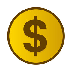Golden dollar symbol, coin icon, saving and investing