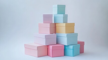 Obraz premium Stacked Collection of Boxes Against a Clean White Backdrop in Studio Setting
