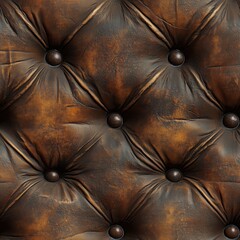 Seamless distressed brown tufted leather with dark matching buttons, creating a rugged and classic repeatable pattern. Ideal for vintage or antique furniture designs.