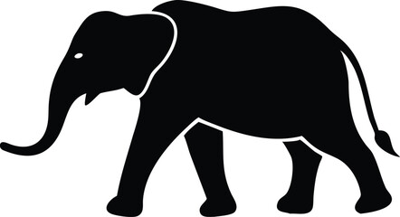 Fototapeta premium Walking elephant silhouette vector depicting the majestic african animal with large ears and trunk displayed