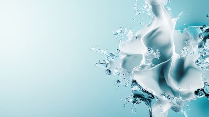 An artistic capture of water splash creates a stunning visual effect, beautifully blending fluid motion and elegance in a softly lit environment, symbolizing freshness.