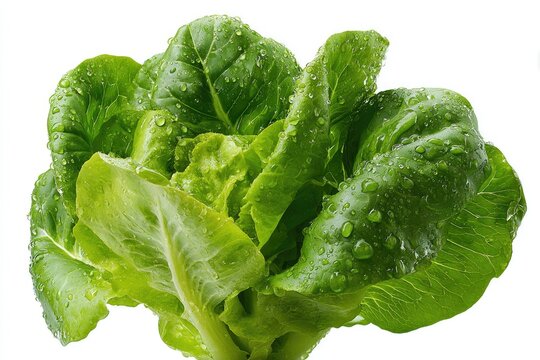 Fresh, crisp lettuce head, wet with water droplets. Lush green leaves tightly clustered