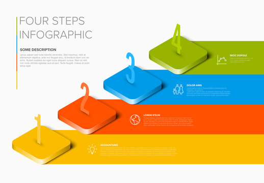 Four Steps Isometric Infographic Vector Design Template