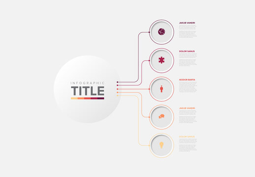 Vertical Infographic Template w 5 Steps and Circular Icons Diagram