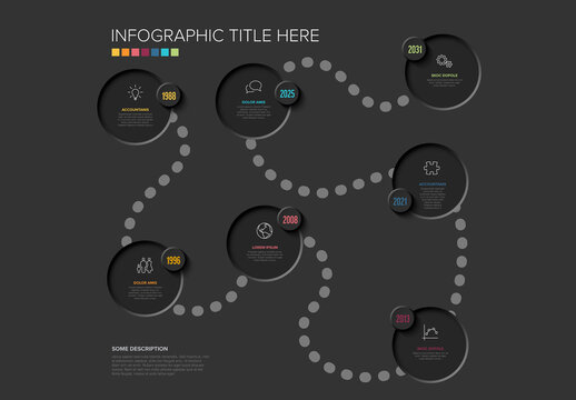 Timeline Infographic Template Design with Nodes on Dark Background