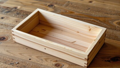 Rustic wooden box on a wooden table, timeless storage and display solution rustic