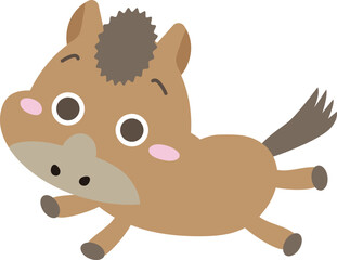 元気に走るかわいい馬のイラスト｜午年・年賀状素材に