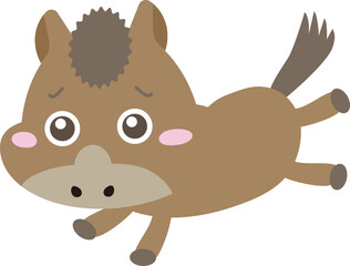不安げに走るかわいい馬のキャラクター｜午年・年賀状向けイラスト