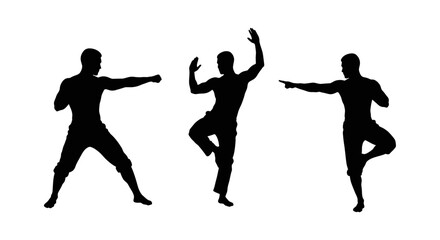 Dynamic Silhouette of a Man Performing Martial Arts and Yoga Poses