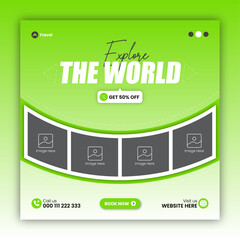 Travel social media post design or square travel flyer design template