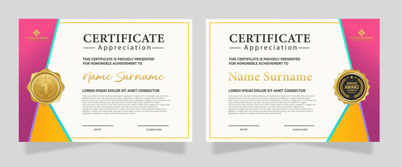 Simple and modern certificate design template with colorful geometric shape.
For background, banner, achievement, diploma, award, graduation, and appreciate