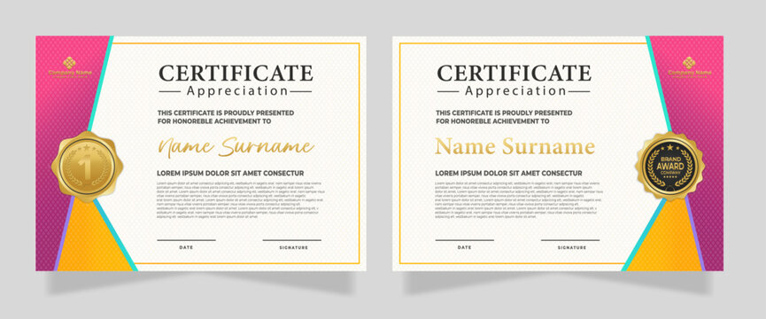Simple and modern certificate design template with colorful geometric shape.
For background, banner, achievement, diploma, award, graduation, and appreciate