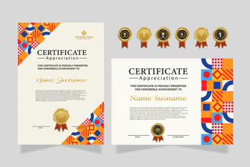 Modern Certificate Template with Colorful Geometric Shape Abstract Design Illustration