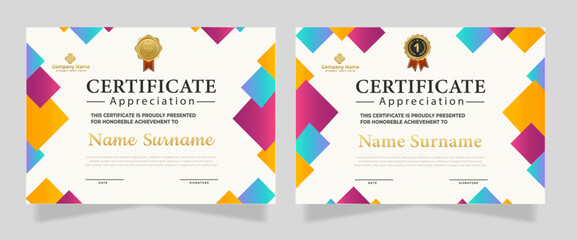 Colorful Certificate Template With Modern Design. Elegant certificate template
geometric shapes with a colorful and modern design. Perfcet for professional or educational recognition needs