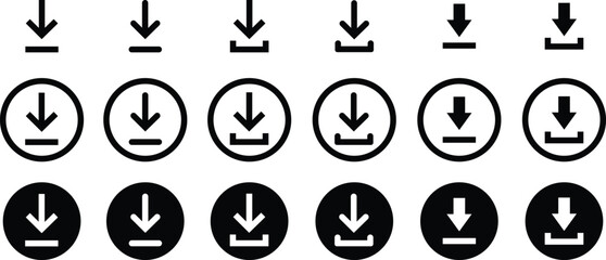 Download icon set. Downloads buttons Collection. Download files icons. Arrow downloading icon. Vector illustration.