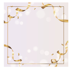 Elegant background with golden frame and ribbons