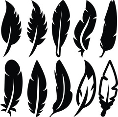 Feather icons set. Bird Feathers symbol collection in flat vector