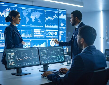Business team in a modern control room