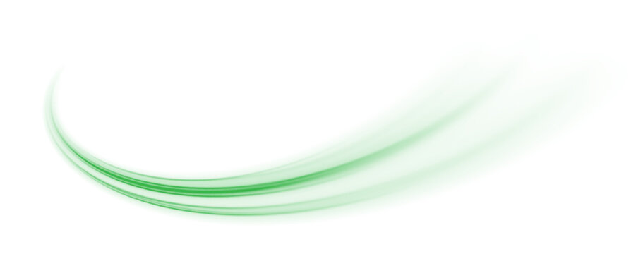 Green glowing swirl on white background. Fresh wind swirl with green leaves and glitter and neon green lines. Cool air swirl and whirlwind effect PNG.
