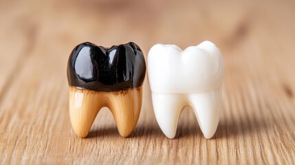This image features a tooth model demonstrating the differences between a healthy tooth and one with a cavity. Ideal for educational purposes in dentistry.