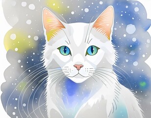 Generated image White cat watercolor 