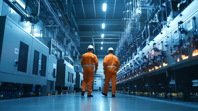 A wide industrial shot where engineers in flame-resistant suits inspect the base of towering power transformers, surrounded by layers of cooling systems, pressure gauges, and volta