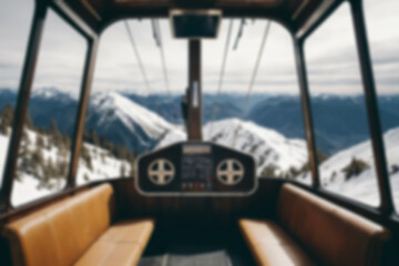 blur cable car, to lift snow sky players from the bottom to the top of the mountain, cold snowy atmosphere, winter, blurry wallpaper.
