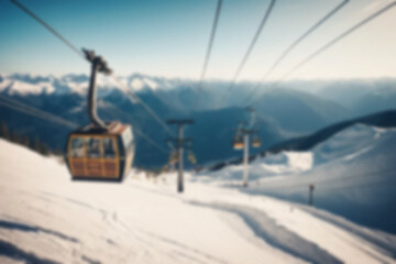 blur cable car, to lift snow sky players from the bottom to the top of the mountain, cold snowy atmosphere, winter, blurry wallpaper.