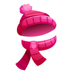 Autumn and winter hats with a warm scarf. Head accessory worn for warmth in a cold weather, nice fashion item. Vector flat style cartoon illustration isolated on white background