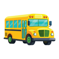 Isolated Cartoon Yellow School Bus with Green Wheels on White Background