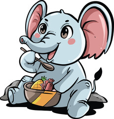 cute elephant cartoon design having breakfast