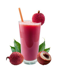 Refreshing lychee smoothie with lychees and leaves 