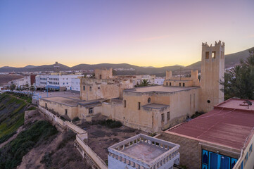 Exploring the historical church in Sidi Ifni, Morocco during sunset