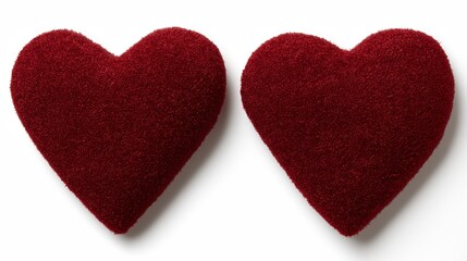 Obraz premium Red velvet hearts top view isolated on white background.