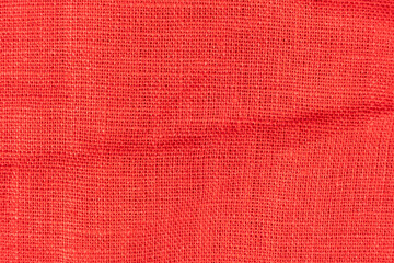 Macro Texture of Red Linen Textile from Top View.