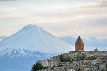 Ancient Armenian church Khor Virap with Ararat on the background.