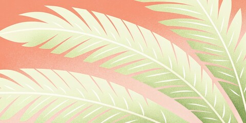 Summer background with palm leaves. Grunge textured and overlay effect. Tropical leaves background. Flat stylized illustration for banner, wallpaper, backdrop, advertising, poster, cover