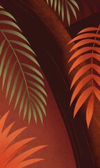 Summer background with palm leaves. Grunge textured and overlay effect. Tropical leaves background. Flat stylized illustration for banner, wallpaper, backdrop, advertising, poster, cover