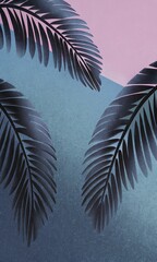 Summer background with palm leaves. Grunge textured and overlay effect. Tropical leaves background. Flat stylized illustration for banner, wallpaper, backdrop, advertising, poster, cover