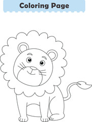 Funny cartoon lion. Coloring pages. Vector illustration