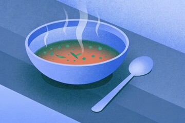 Plate of soup. Minimalist stylzed illustration. Noise Texture